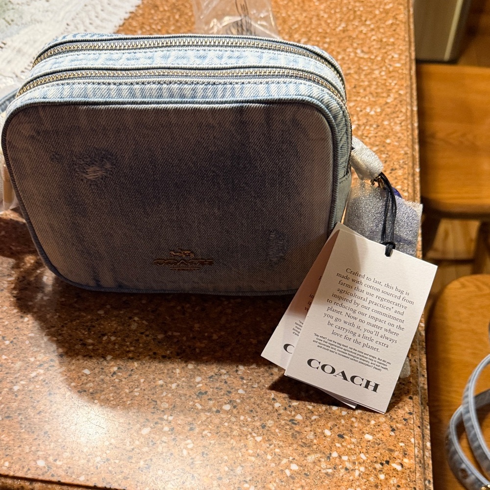 Coach Light Blue Distressed Denim Crossbody Belt Bag - Picture 2 of 5